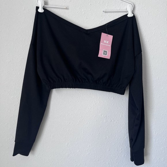 NWT Black Crop Top Off the Shoulder Sweater size 8 - Picture 1 of 5
